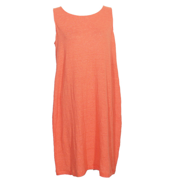 Eileen Fisher Dresses & Skirts - Orange Linen Jersey Mini Stripe Shift Dress L